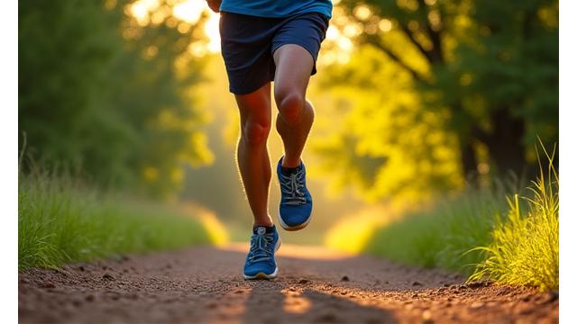 Person running on a scenic trail with Austin's greenbelt in the background