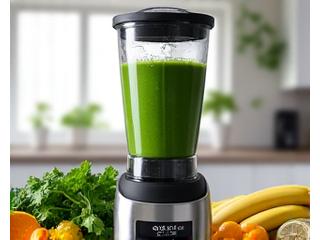 High-speed blender making a green smoothie.